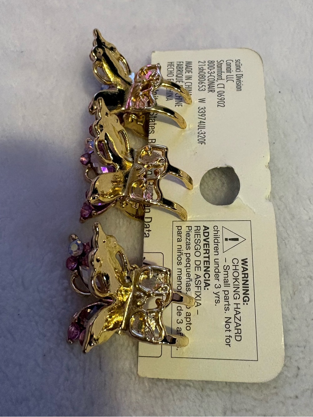 Unlisted Gold-Tone Pink Crystal Butterfly Hair Clips - Trio Set - Picture 3 of 3